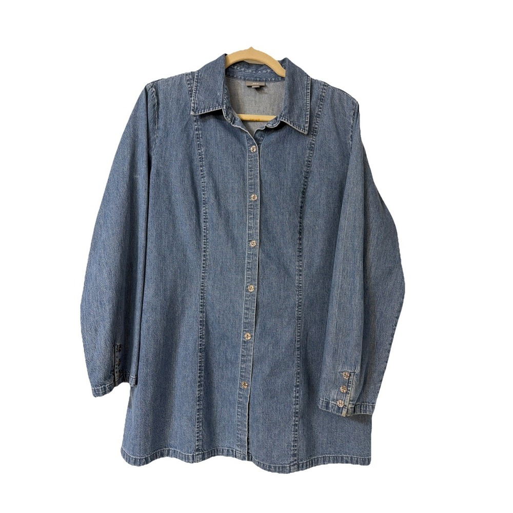 J Jill M Denim Shirt‎ Top Light Jacket Cardigan Blouse Blue Button Down Boho
